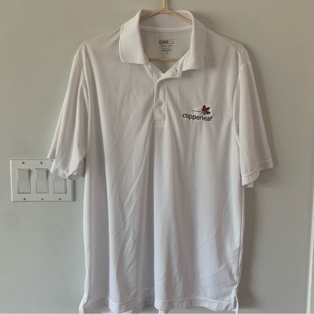 Core 365 White Golf Shirt Mens Large L Copperleaf Logo Golfing Top